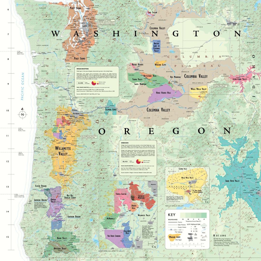 Wijnkaart Washington en Oregon